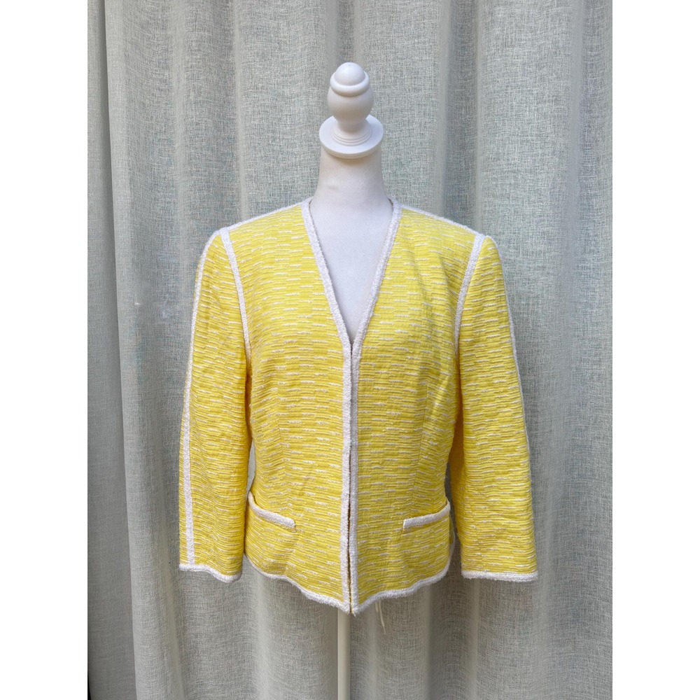 Escada Margaretha Ley vintage light canary yellow white wool cotton blend blazer